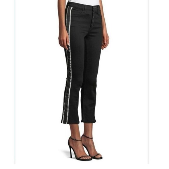 Veronica Beard Carolyn Baby Boot Jeans Black 29 Raven Wash Stripe Button Fly - Picture 5 of 9